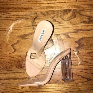 Clear strap block heels